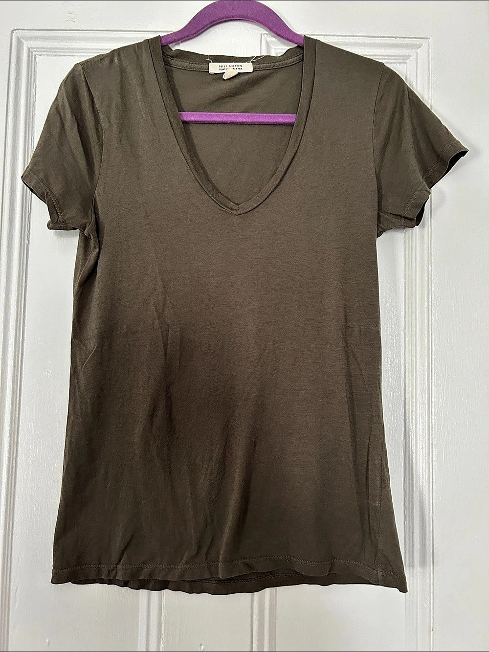 Nili Lotan Carol V-Neck Tee Brown Size Small